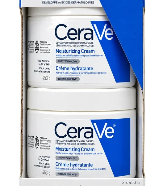Crème hydratante CeraVe en présentation duo de deux pots de 453 g.