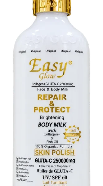 Lait corporel Easy Glow Repair & Protect de 500 ml, en flacon blanc à pompe.